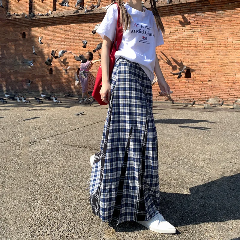 Rose Casual Long Skirts Women's Blue-5