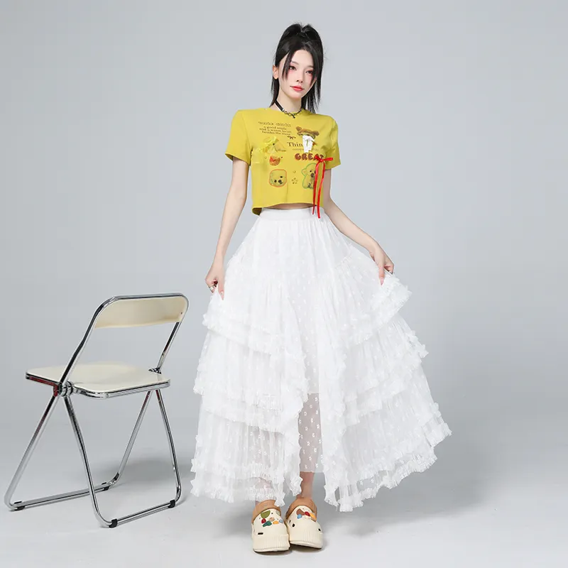 Rose Casual Long Skirts Women's White-2