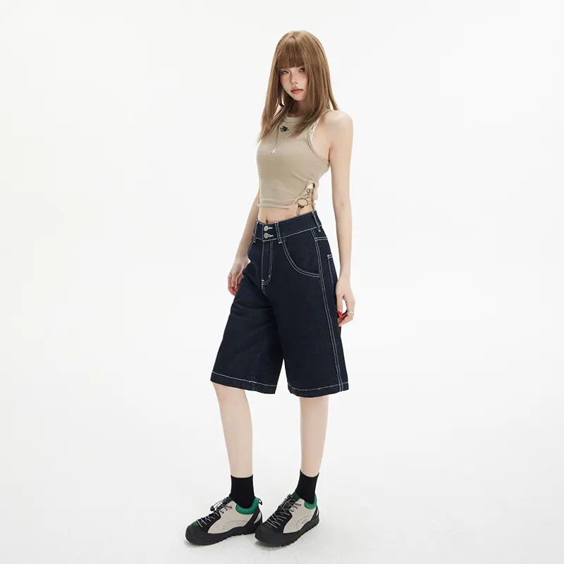 Rose Denim Shorts Women's Black-5