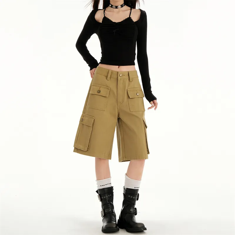 Rose Denim Shorts Women's Khaki-6