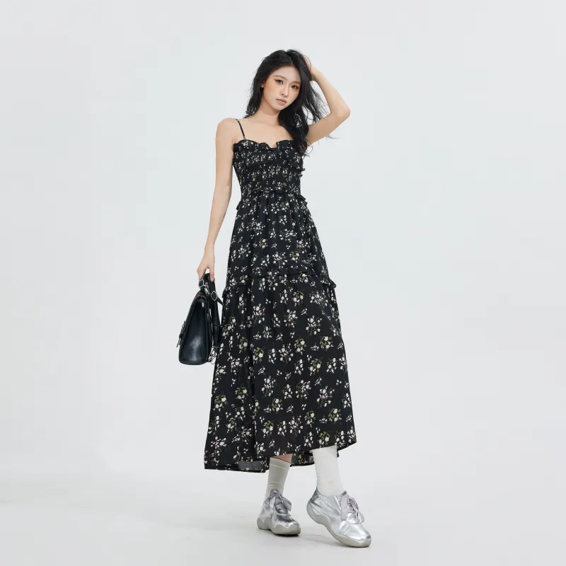 Rose Slip Dresses Women's Black-2