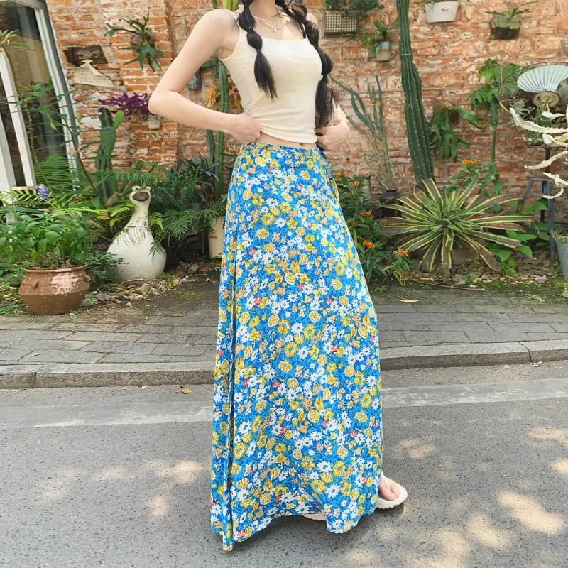 Rose Casual Long Skirts Women's Floral Dress-5