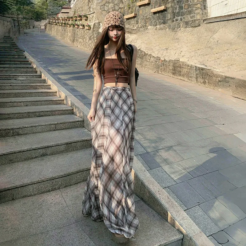 Rose Casual Long Skirts Women's Brown-2