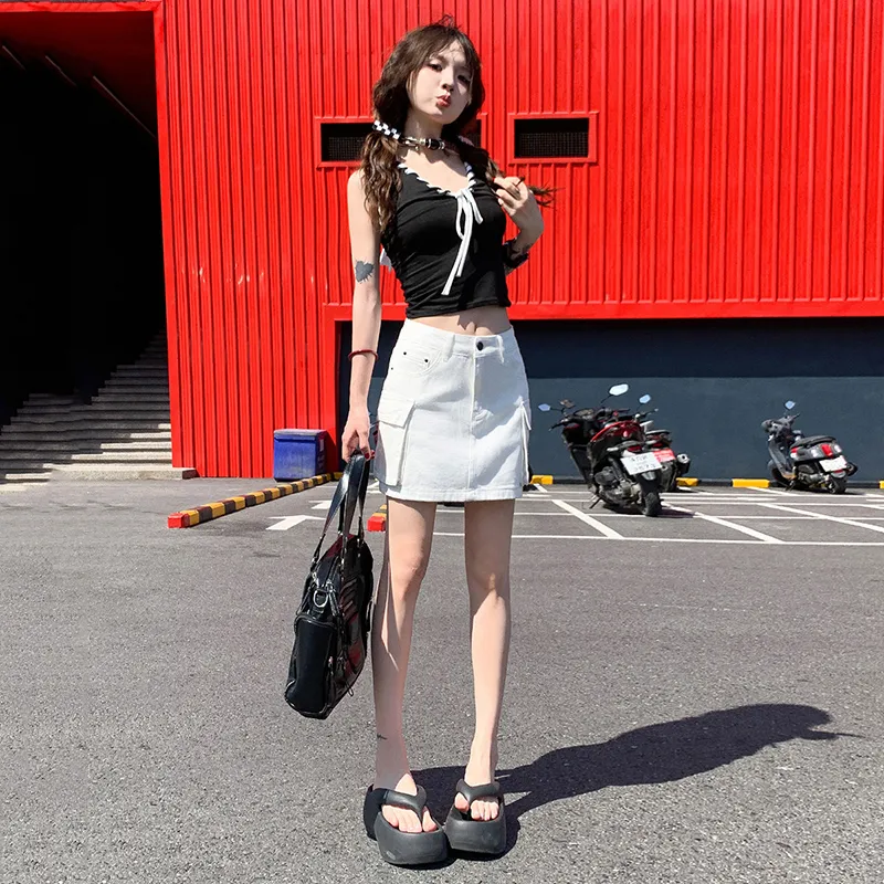 Rose Denim Short Skirts Unisex-3