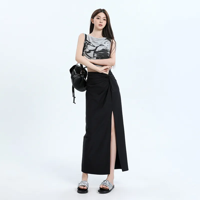 Rose Casual Long Skirts Women's Black-5