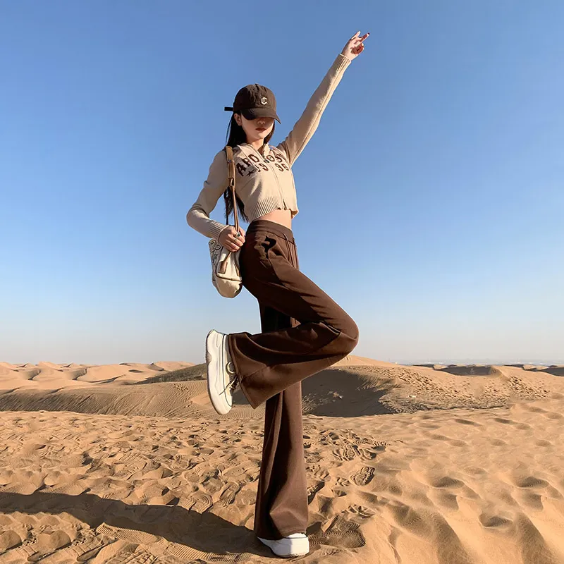 Rose Casual Pants Women's Dark Coffee-3