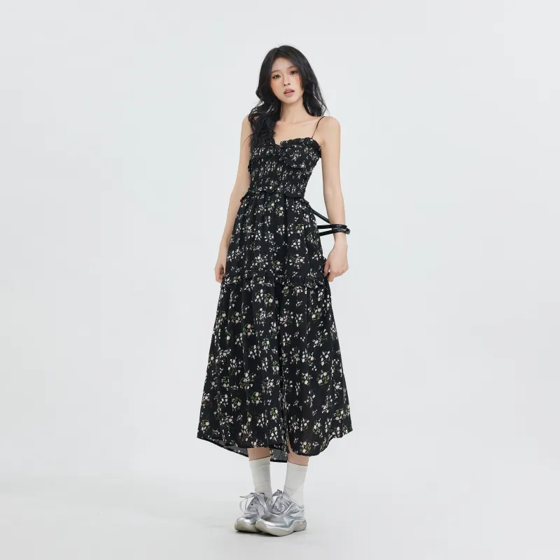 Rose Slip Dresses Women's Black-4