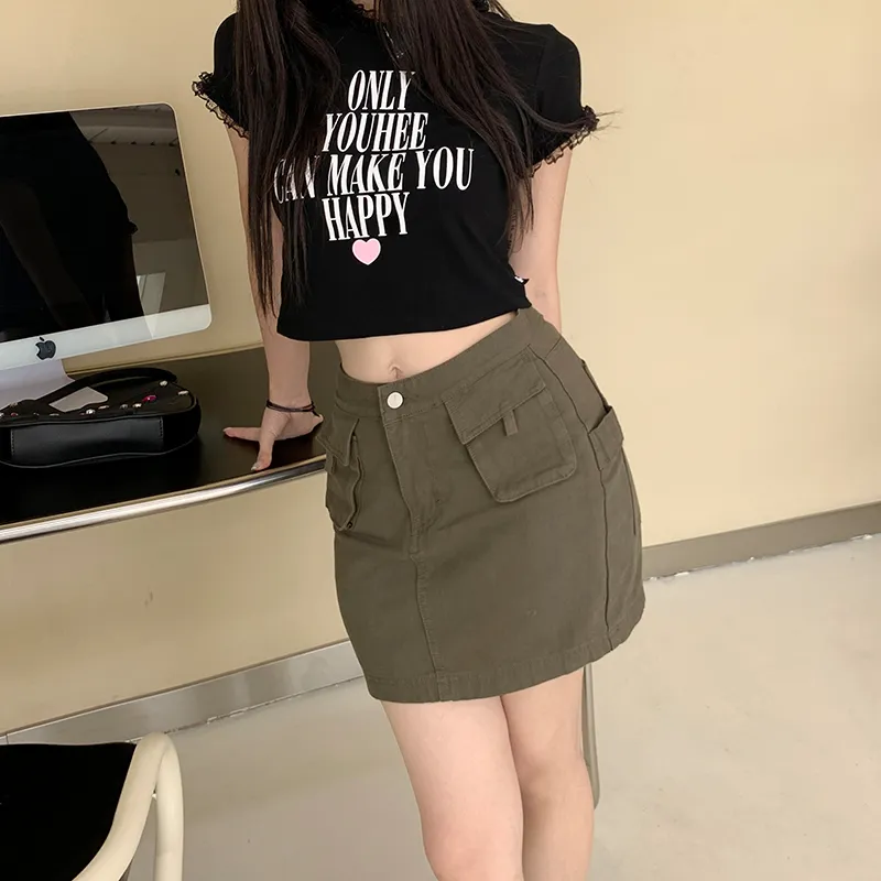 Rose Denim Short Skirts Women's Gray Green-1