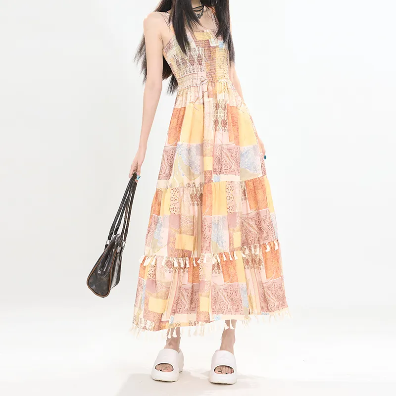 Rose Slip Dresses Women's Ethnic Yellow Maxi Skirts-3