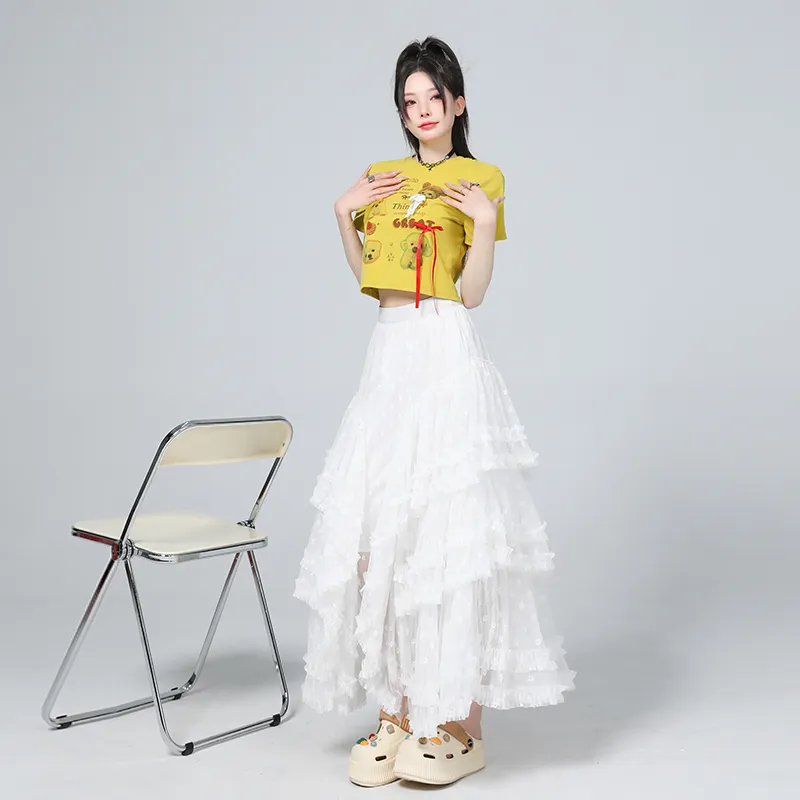 Rose Casual Long Skirts Women's White-3