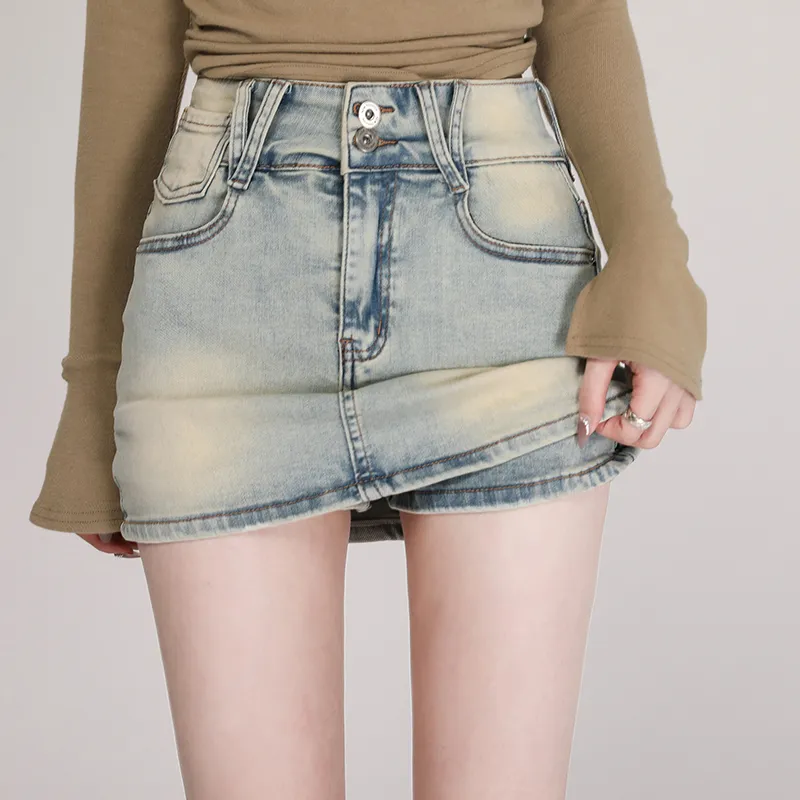 Rose Denim Short Skirts Women's Light Blue-5