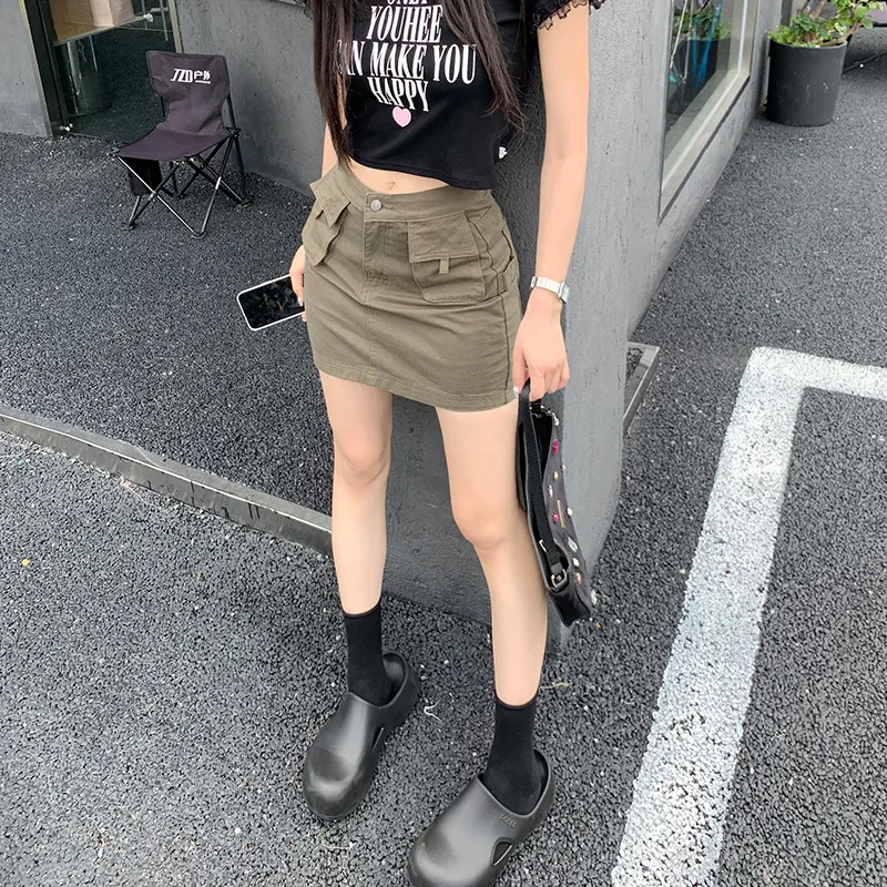 Rose Denim Short Skirts Women's Gray Green-4