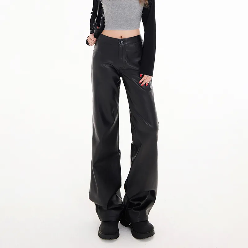 Rose Leather Pants Women's Black-6