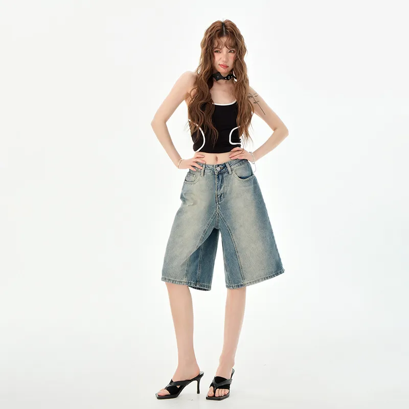 Rose Denim Shorts Women's Vintage Blue-5