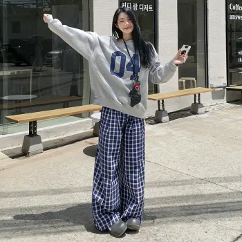 Rose Casual Pants Women's Bubble Checkered