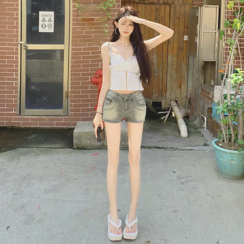 Rose Denim Shorts Women's Rock Smoke Gray-2