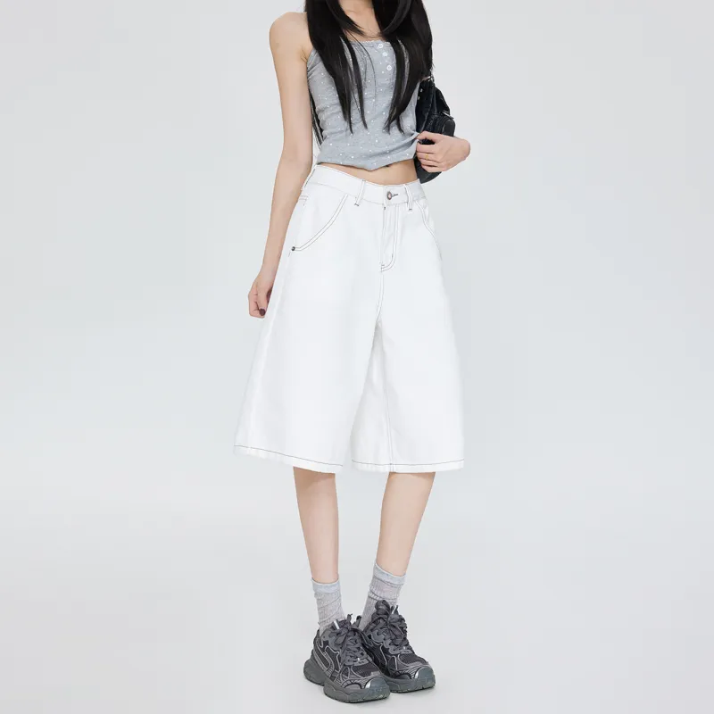 Rose Denim Shorts Women's White-3