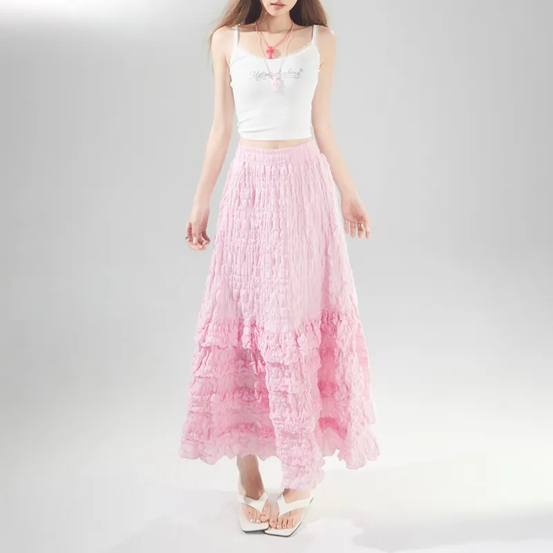 Rose Casual Long Skirt Women's Pink-2