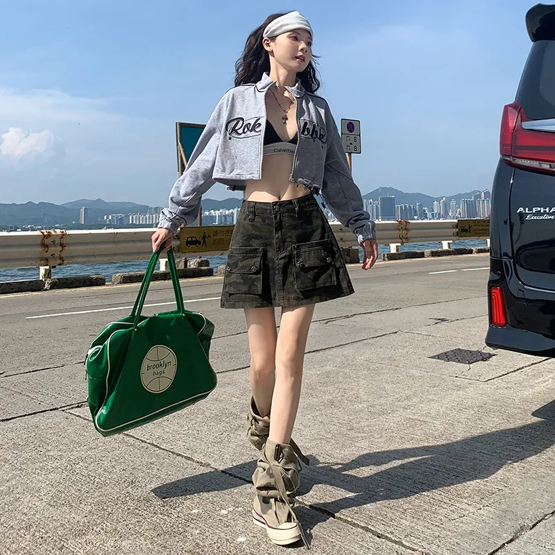 Rose Cargo Short Skirts Women's Army Green-6
