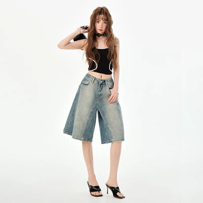 Rose Denim Shorts Women's Vintage Blue-2
