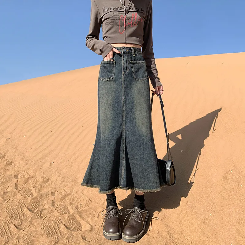 Rose Denim Long Skirts Women's-5