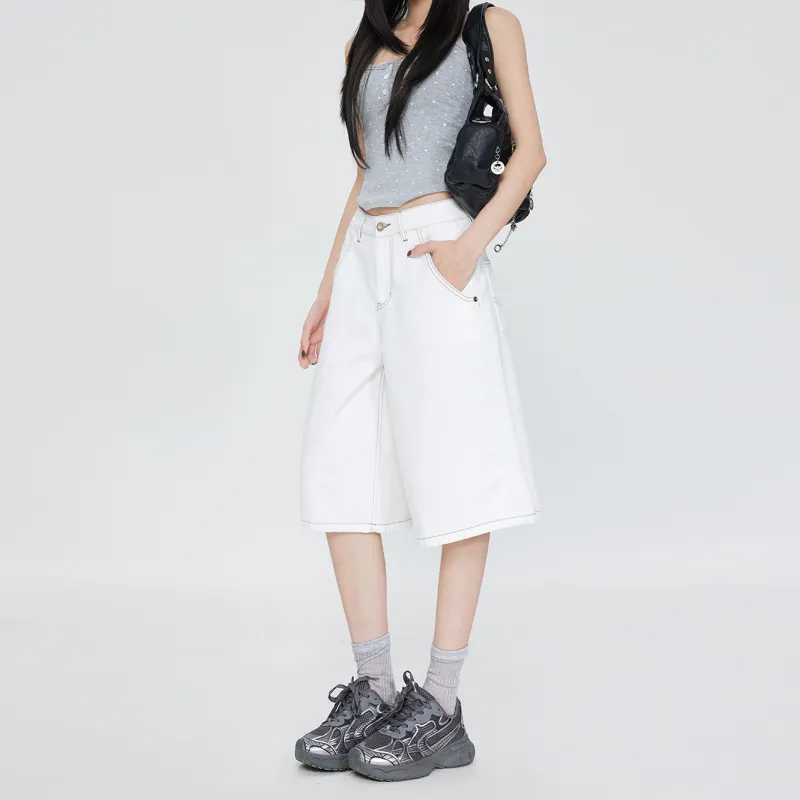 Rose Denim Shorts Women's White-4