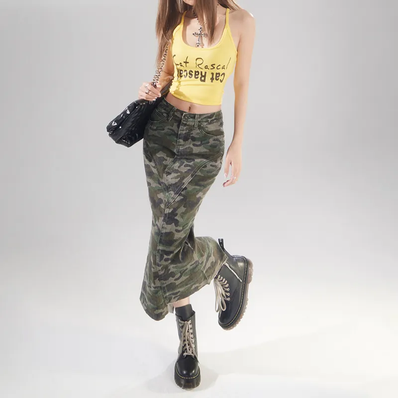 Rose Denim Long Skirt Women's Camouflage-2