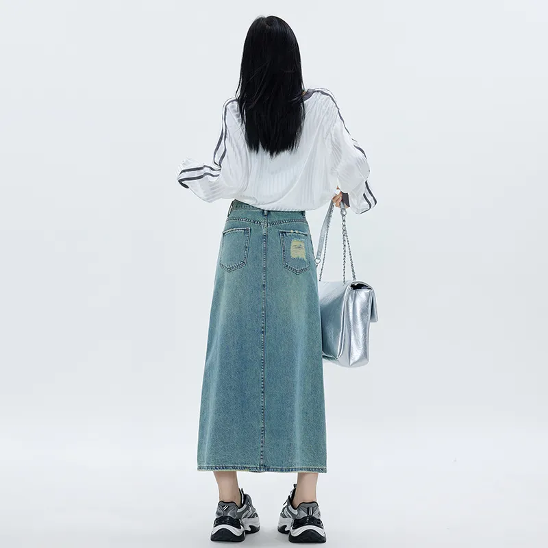 Rose Denim Long Skirts Women's Emerald Green-2