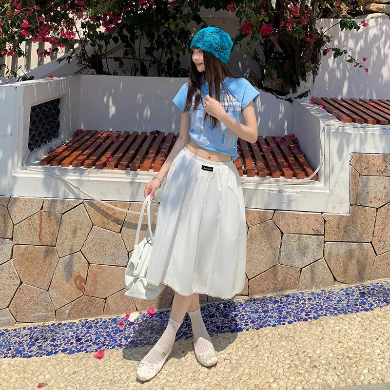 Rose Casual Long Skirts Women's White-5