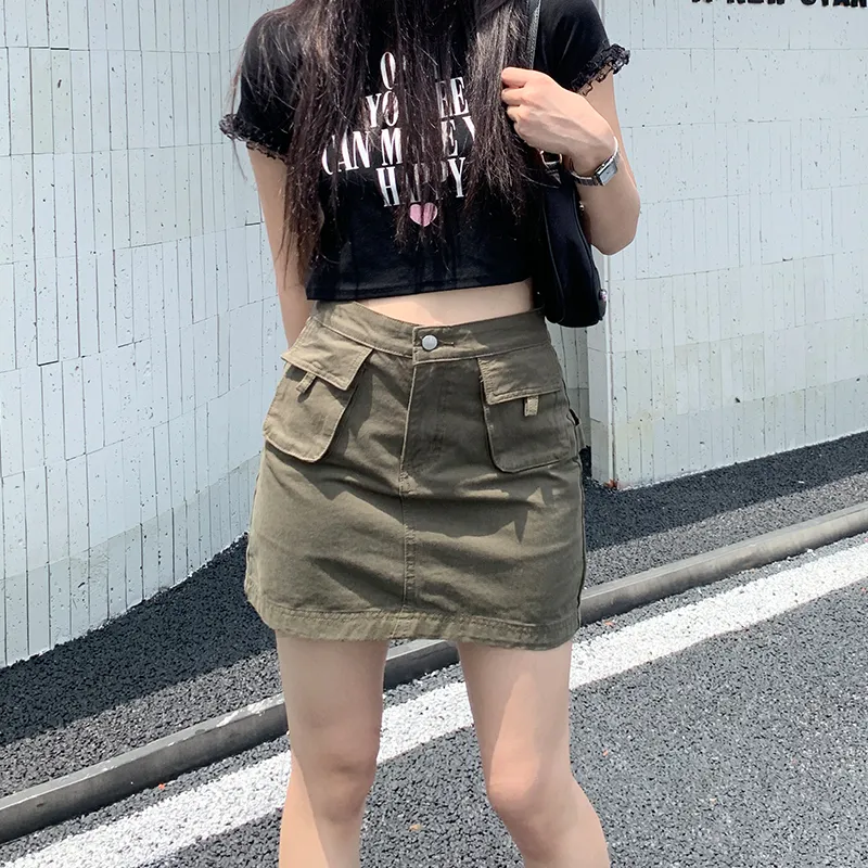 Rose Denim Short Skirts Women's Gray Green-5