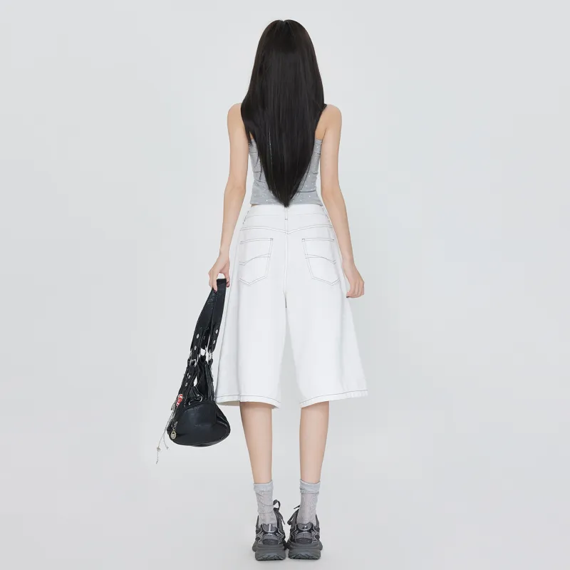 Rose Denim Shorts Women's White-5