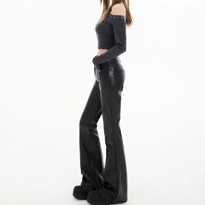 Rose Leather Pants Women's Black-8