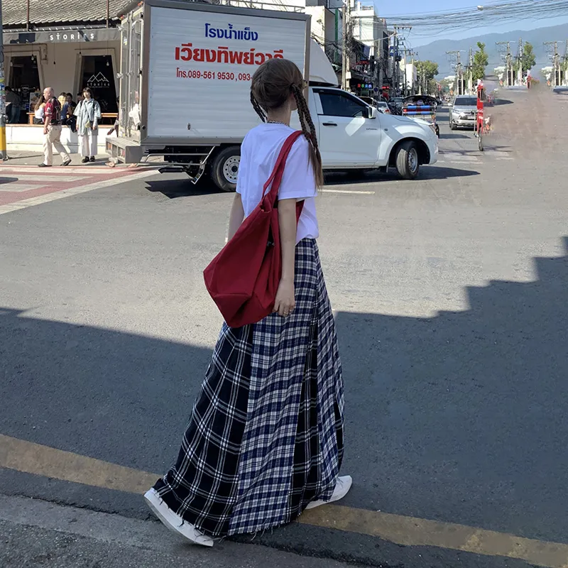 Rose Casual Long Skirts Women's Blue-6