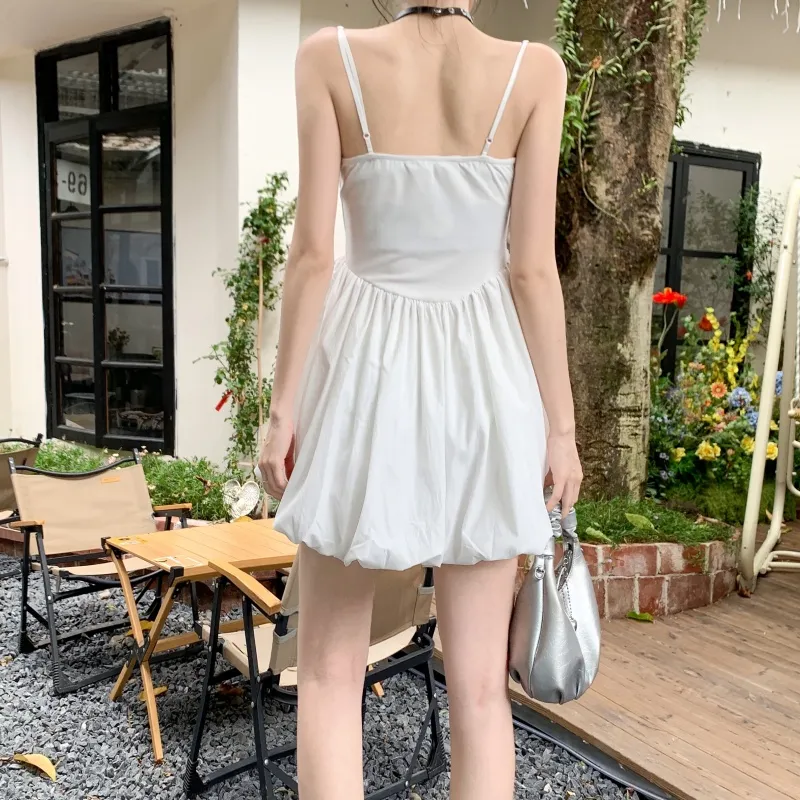 Rose Slip Dresses Women's White-3