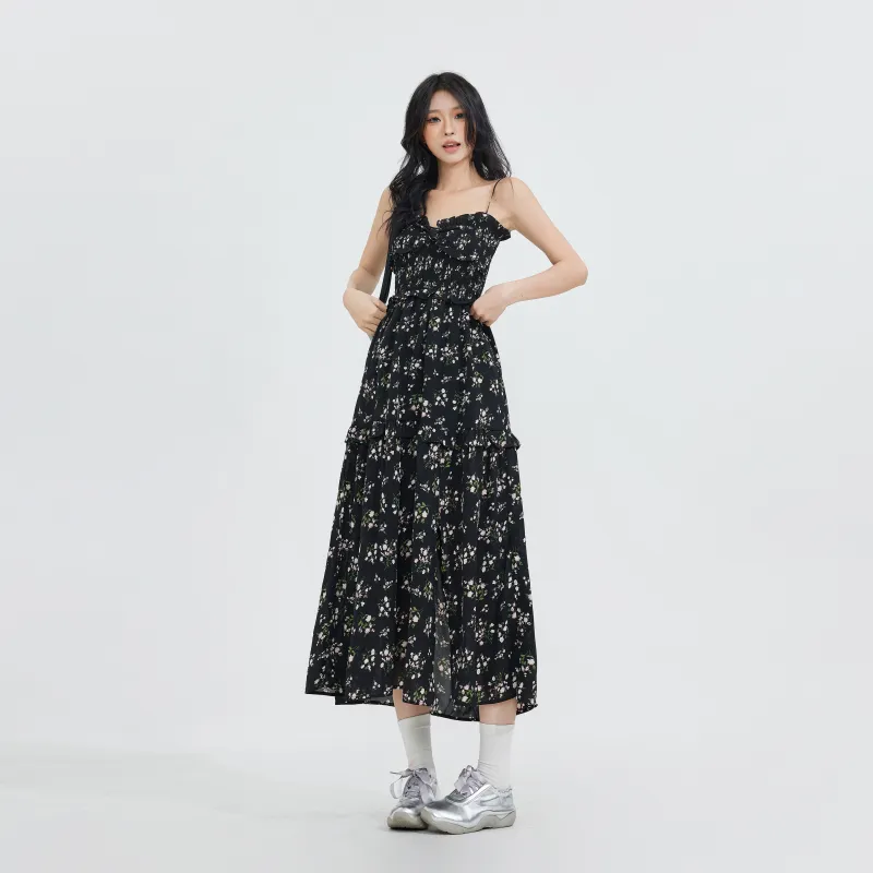 Rose Slip Dresses Women's Black-3