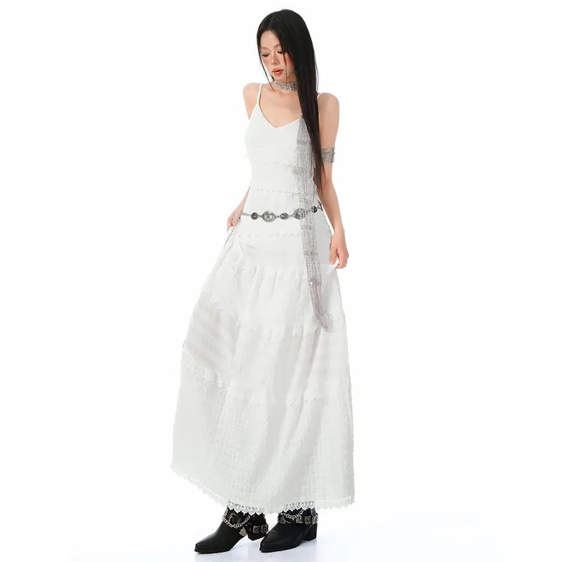 Rose Slip Dress Women's White Camisole Dress-4