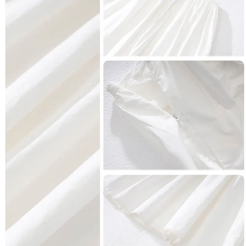 Rose Casual Long Skirts Women's White-4