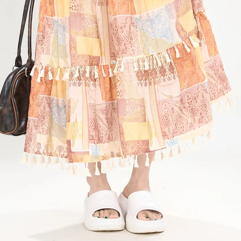 Rose Slip Dresses Women's Ethnic Yellow Maxi Skirts-4