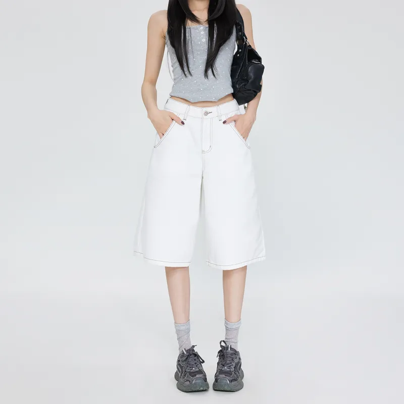 Rose Denim Shorts Women's White-2