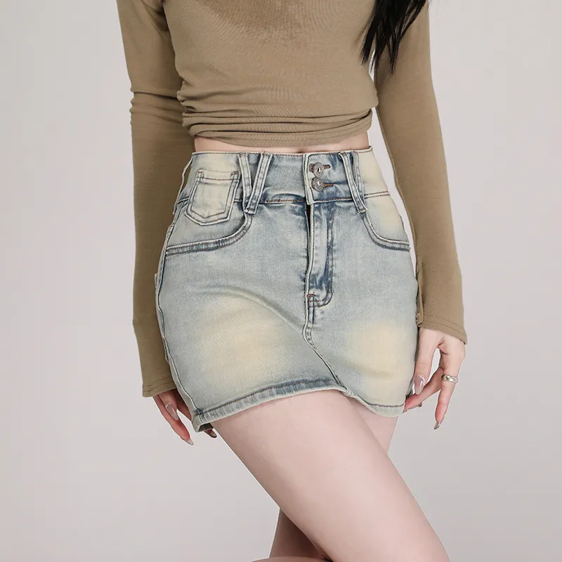 Rose Denim Short Skirts Women's Light Blue-3