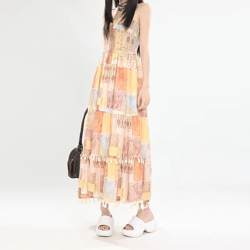 Rose Slip Dresses Women's Ethnic Yellow Maxi Skirts-5