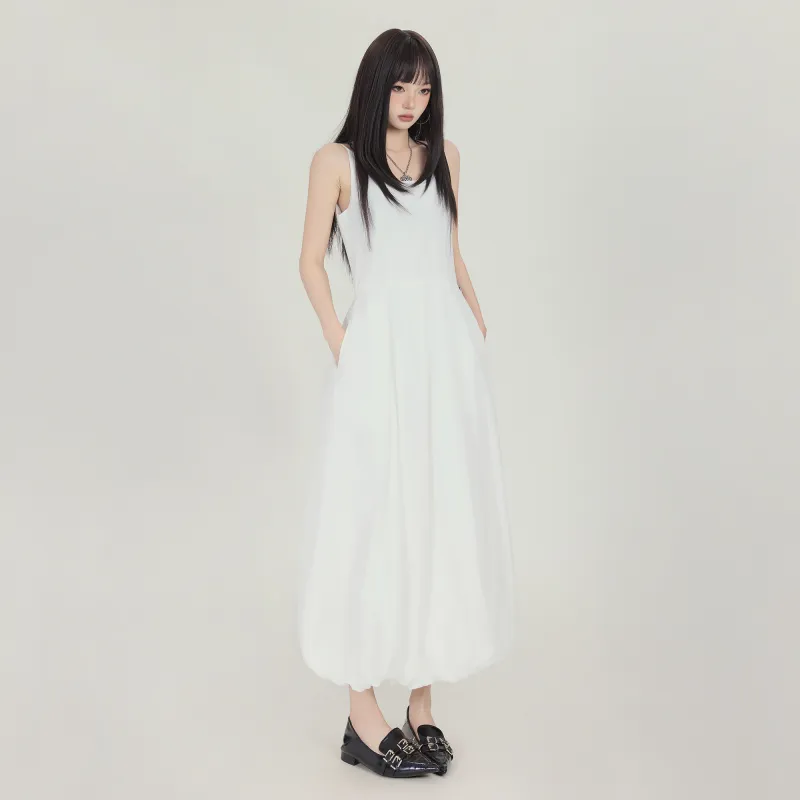 Rose Slip Dresses Women's White-6