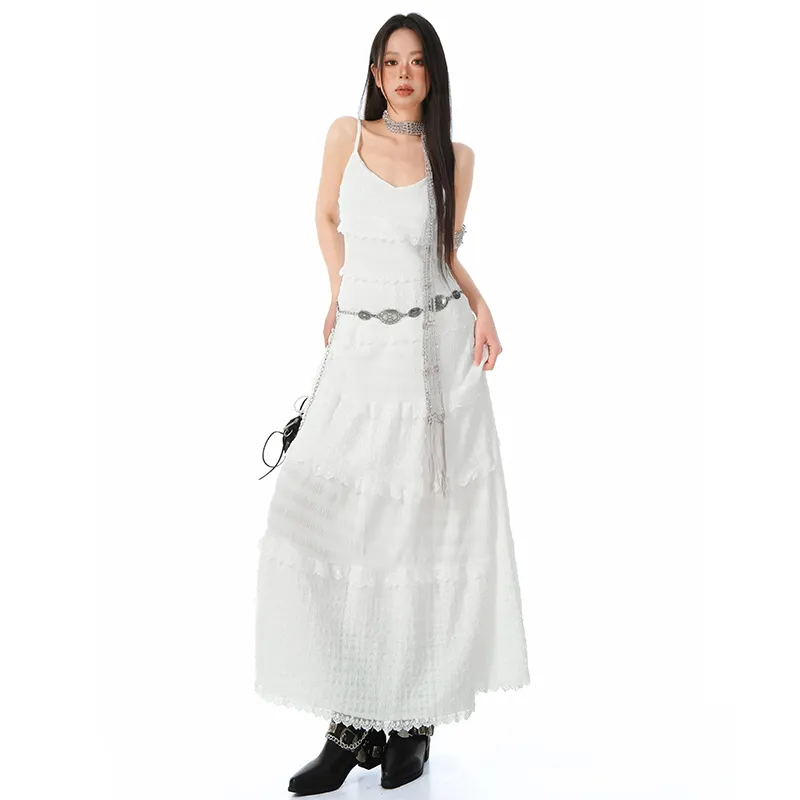 Rose Slip Dress Women's White Camisole Dress-3