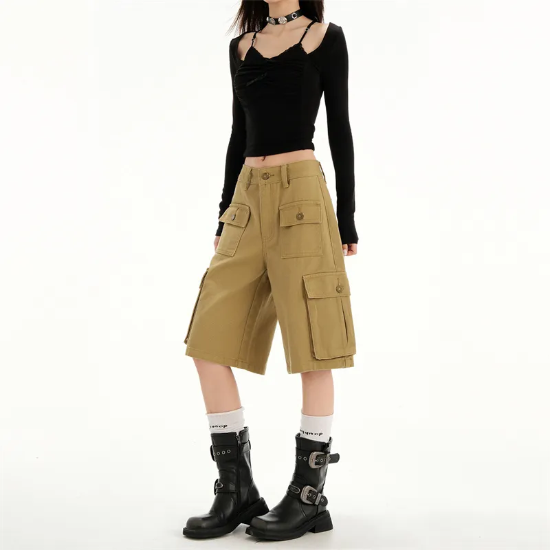Rose Denim Shorts Women's Khaki-3