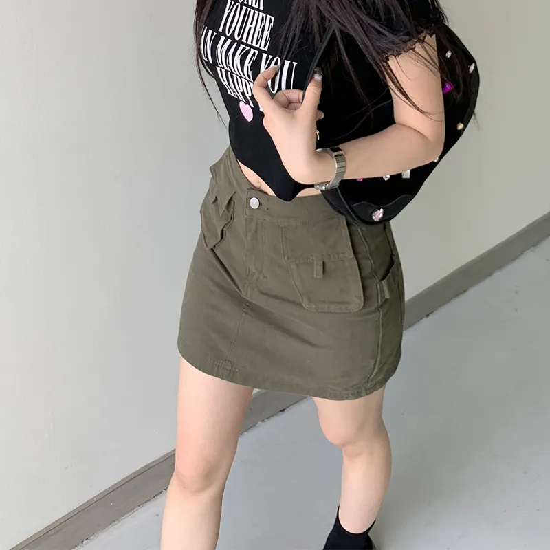 Rose Denim Short Skirts Women's Gray Green-3