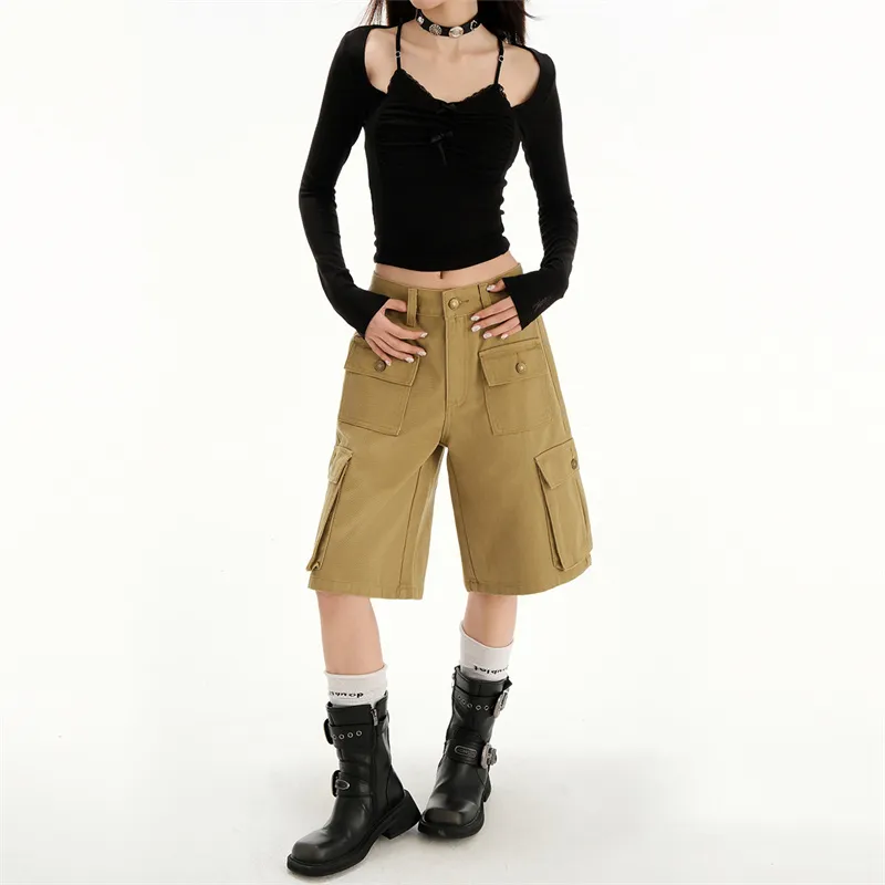 Rose Denim Shorts Women's Khaki-2