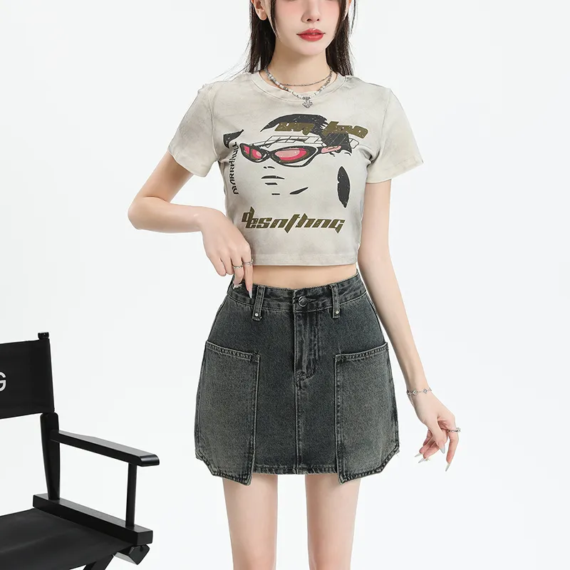 Rose Denim Short Skirts Women's Concrete Gray-1