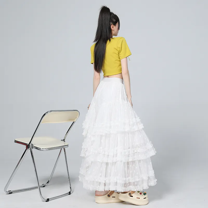Rose Casual Long Skirts Women's White-6