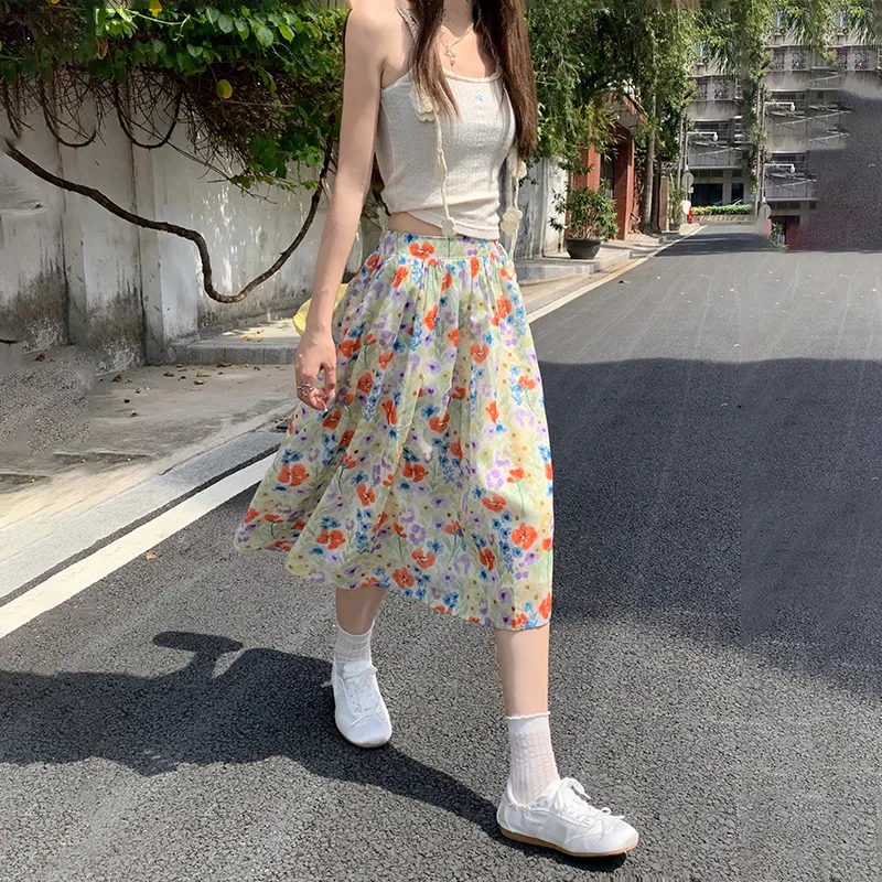 Rose Casual Long Skirts Women's Floral Skirt-4