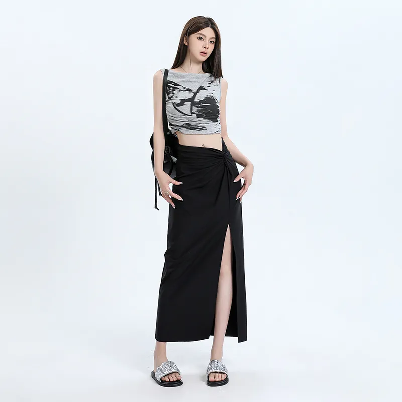 Rose Casual Long Skirts Women's Black-3